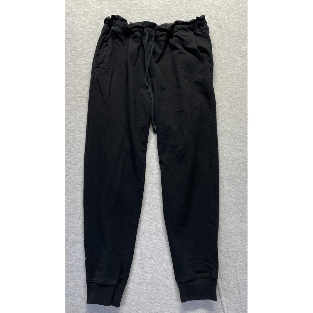 Ambiance Jogger Pants Womens Medium Black Cotton Tapered Leg Drawstring Waist
